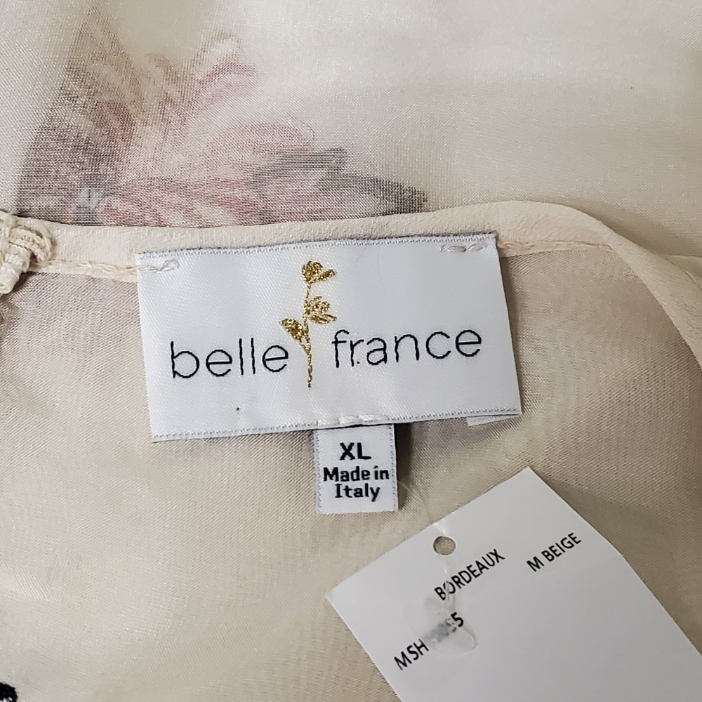 Belle France Womens Silk Blend Top Size XL Italian Floral Embroidered Flare - Picture 6 of 13
